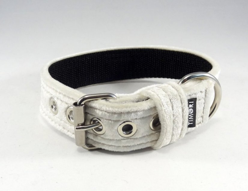 Krémový sametový obojek s přezkou