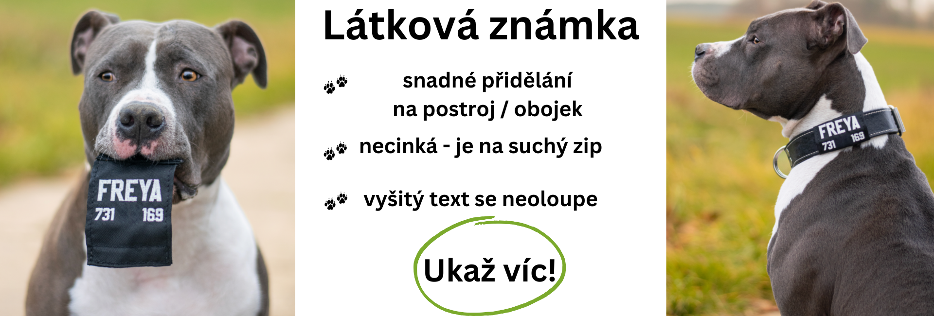 Látková psí známka na suchý zip s možností vyšití libovolného textu